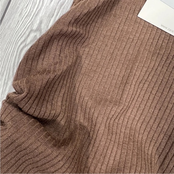 Zara Womens Top Brown UK S Sleeveless Ruched Adjustable Sides Ribbed High Neck - Picture 9 of 16